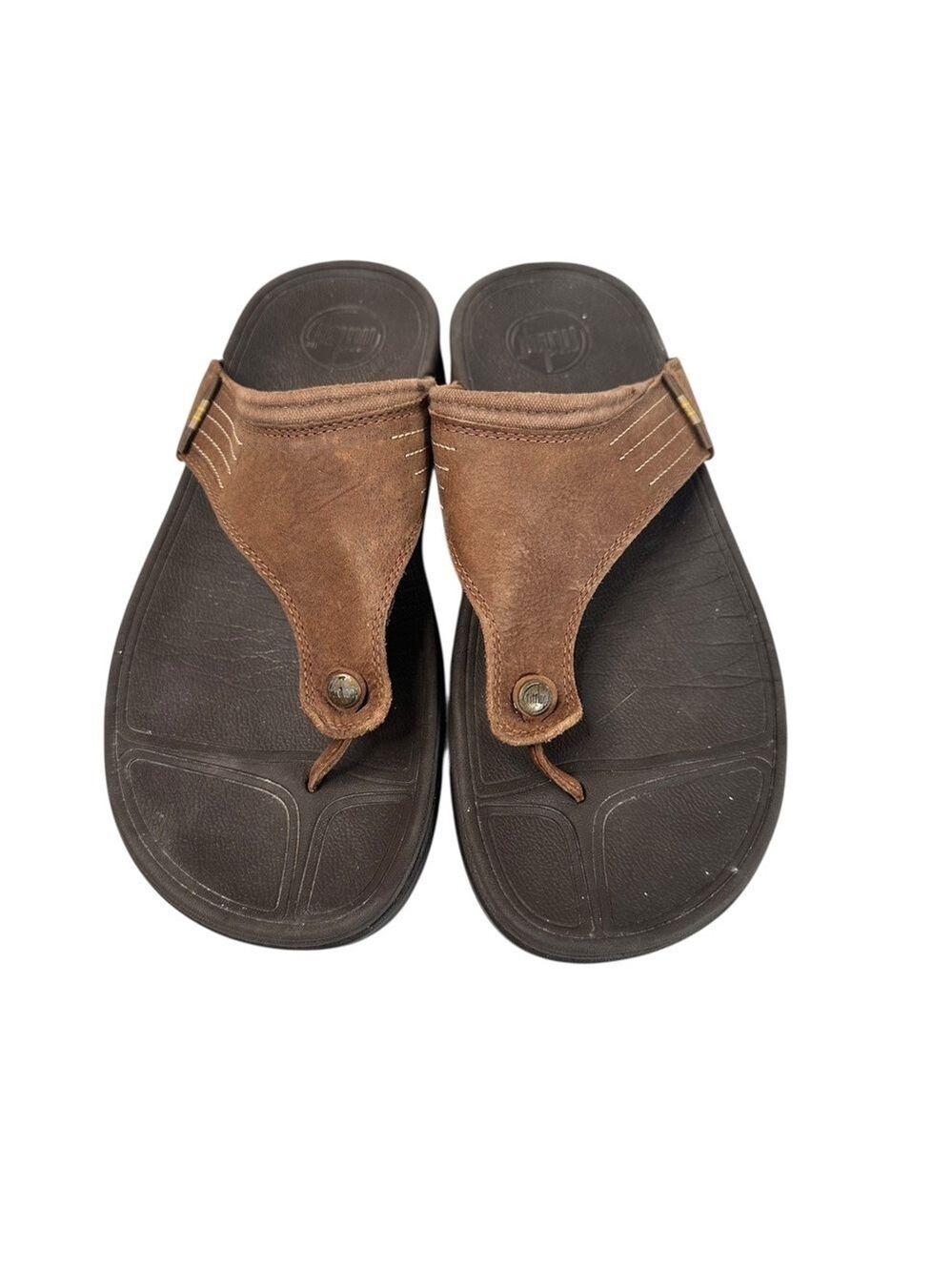 FitFlop DASS Leather Thong Sandals Brown Comfort Support Casual Summer Men 11